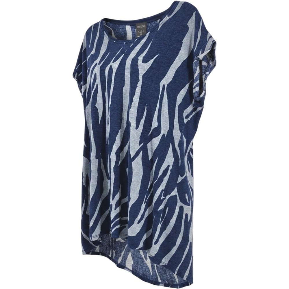 Lysse New York Blue Zebra Print Linen Tunic Top XL Short Sleeve Chic Office‎
